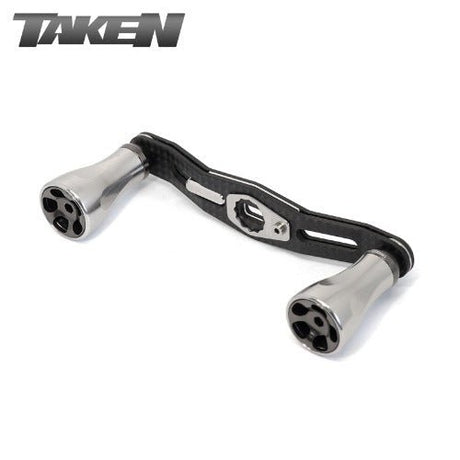 Ein Titanium Taken A2 Carbon Griff (90 mm) mit Tuning Doppelrahmen Carbon Arm und zwei A2 Aluminium Knöpfe, entwickelt für Shimano & Daiwa. Marke: Taken.