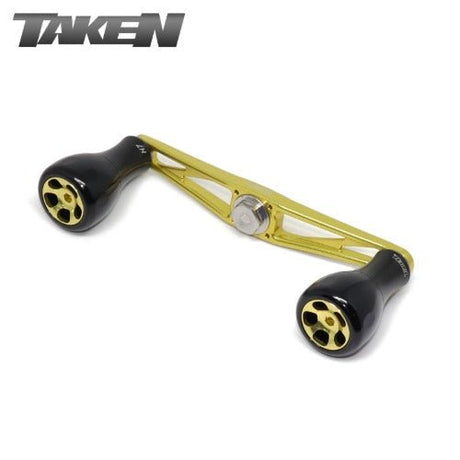Der Taken AZ100 Handle ist ein Powergriff mit zwei Griffen aus weichem, goldfarbenem Duraluminium und zwei schwarzen H7-Knöpfen. Er wurde für Shimano und Daiwa entwickelt und trägt das Markenzeichen TAKEN.