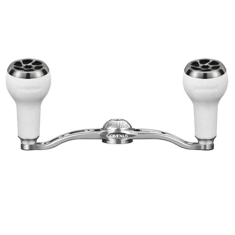 RL - Angelrollentuning - Gomexus Crank 100mm Silver Handle mit 27 mm TPE Knobs (7x4mm) - Handle - Silber | Weiß | Schwarz -