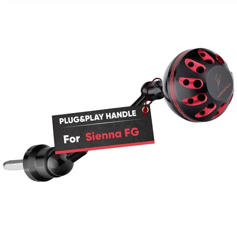 RL - Angelrollentuning - Gomexus Aluminium Handle 57 mm mit 35 mm Power Knob für Shimano Spinnrollen | Lock - Type Kurbelarm Upgrade - Rot -