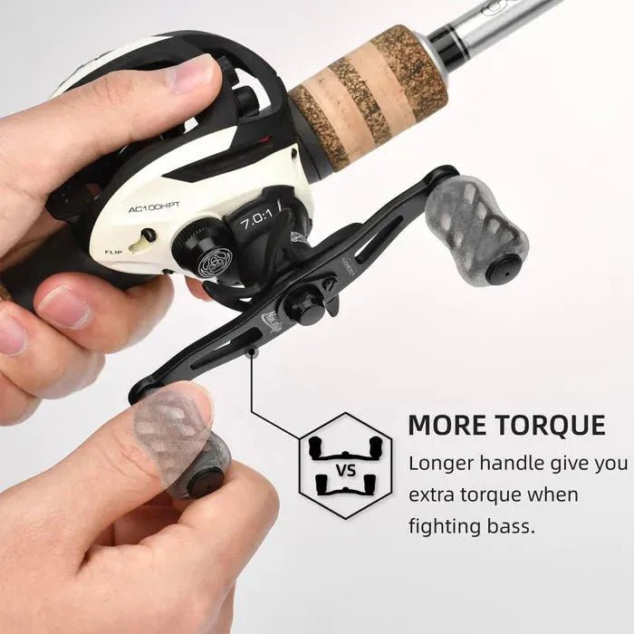 RL - Angelrollentuning - Gomexus Baitcasting Aluminium 100mm Handle mit 20mm Finesse Touch Knobs (8x5mm) - Handle - Schwarz - 100 mm -