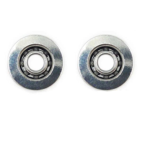 Zwei Metallkugellager aus dem Hedgehog Studio „Kattobi“ Tuning Kit Keramik Kugellager für Shimano 1030 & 1030 Air werden nebeneinander auf einem schlichten weißen Hintergrund angezeigt, jeweils mit einem sichtbaren Innenring aus Kugellagern.