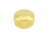 Die goldene Avail Aluminum Spool Tension Knob Cap für 19 SLX MGL, 20 SLX DC und 21 SLX BFS Rollen ist auf weißem Hintergrund abgebildet und weist ein rundes Metalldesign mit geripptem Rand auf.