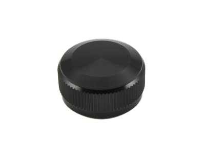 Eine schwarze, runde Aluminium Avail Spool Tension Knob Cap für 19 SLX MGL, 20 SLX DC, oder 21 SLX BFS Rollen ist auf weißem Hintergrund abgebildet.