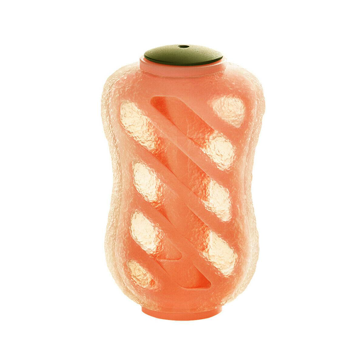 Der Gomexus 20 mm Finesse Touch Knob TPE von Gomexus ist ein strukturierter, durchscheinender orangefarbener Behälter mit Spiraldesign und olivgrüner Kappe, inspiriert vom Kurbelknauf einer Angelrolle, dargestellt auf weißem Hintergrund.