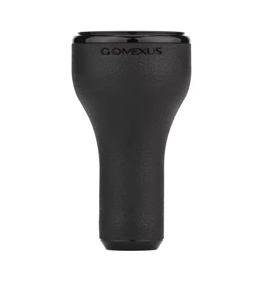 Der Gomexus 30mm TPE-L Knopf ist ein schwarzer, strukturierter, rutschfester Kurbelknauf mit einer breiten Oberseite und einer schmalen Unterseite, entwickelt für Angelrollen-Upgrades. Abgebildet vor einem schlichten weißen Hintergrund.