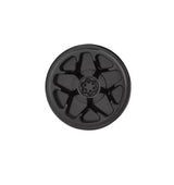 Ein schwarzer Gomexus 30-mm-TPE-L-Knauf mit kreisförmigem Fünfspeichen-Design und zentraler Nabe mit TPE-Power-Knauf-Details ist von oben vor einem weißen Hintergrund zu sehen.