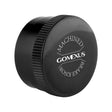 Die Gomexus Aluminium-Spulenspannungsknopfkappe ist ein schwarzer Metallknopf für Daiwa Tatula-Rollen und verfügt über eine geriffelte Kante und den weißen Aufdruck „MACHINED BRAIN KNOB“ sowie „GOMEXUS“ auf der Oberseite.