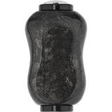 Der Gomexus Carbon Forged F22 Knob ist ein schwarzer, ergonomisch geformter Griff mit einer glänzenden, marmorierten Textur, einem subtilen Sanduhrdesign und eleganten Metallakzenten an beiden Enden - hergestellt von Gomexus.