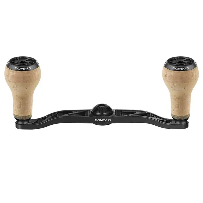 Der Gomexus Crank 100-mm-Griff verfügt über 27-mm-Korkknöpfe (7 x 4 mm) für einfachen Halt und Kontrolle, ein leichtes, ausgeschnittenes Aluminiumdesign und das Gomexus-Branding auf den Knöpfen und dem Mittelteil.