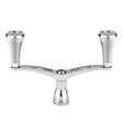 Der Gomexus Double Handle 98 mm mit T20-Knöpfen ist ein silberner Angelrollenknopf mit zwei Griffen aus 7075-Aluminiumlegierung mit ergonomischen Griffen und polierter Oberfläche – perfekt für Daiwa-Angelrollen.