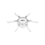 Die Gomexus Sternbremse 60 mm für Shimano Antares 19 ist ein silbernes Metallzubehör mit sechs gebogenen Armen um eine zentrale Nabe für perfekten Halt. Abbildung auf weißem Hintergrund. Marke: Gomexus.