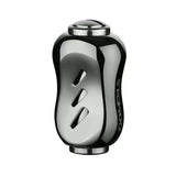 Der Gomexus Titanium 22 mm Knauf ist ein rauchfarbener, metallischer, ergonomisch geformter Angelrollenknauf mit zwei schrägen Schlitzen, schwarzen Akzenten an beiden Enden und "Gomexus"-Branding - mit langlebigen schwarzen Titanknäufen. Schlichter weißer Hintergrund.