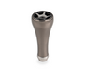 Der Taken A7 Knob 50mm, ein Tuning-Knauf aus Rotguss-Aluminium von Taken für Shimano- und Daiwa-Rollen, zeichnet sich durch eine metallische Kegelform mit einem glänzenden Finish und einer schwarzen Vier-Speichen-Oberseite aus - ideal zum Aufrüsten Ihrer Angelrollen.