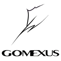 Schwarzer Umriss eines stilisierten Fisches über dem fetten, schwarzen Text GOMEXUS in Großbuchstaben auf weißem Hintergrund.