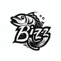Schwarz-weiße stilisierte Zeichnung eines Fisches mit Luftblasen über seinem Kopf. Das Wort Bizz ist in das Design integriert und überlagert teilweise den Körper des Fisches. Der Hintergrund ist einfarbig weiß.