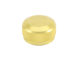 Die goldene Avail Aluminum Spool Tension Knob Cap für 19 SLX MGL, 20 SLX DC und 21 SLX BFS Rollen ist auf weißem Hintergrund abgebildet und weist ein rundes Metalldesign mit geripptem Rand auf.
