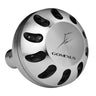 Der Gomexus Aluminium Reel Power Knob 45-47 mm Typ B hat ein silber-schwarzes Design mit runden Akzenten und dem Gomexus-Logo auf der flachen Seite.