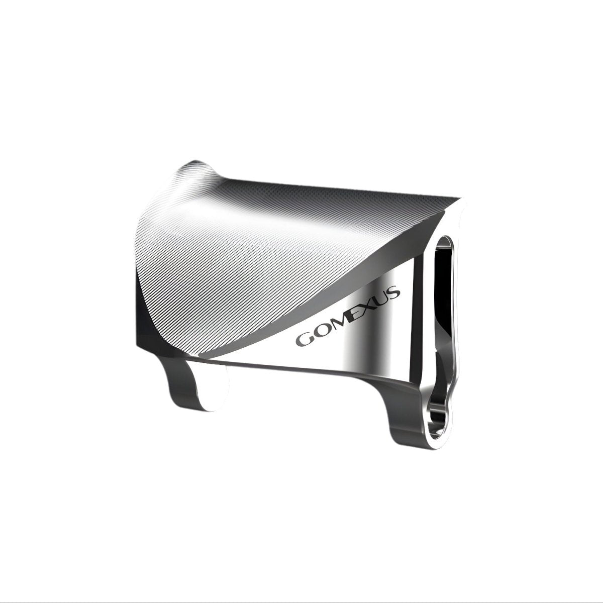 Die Gomexus-Kupplung für 21 Antares DC und 22 Exsence DC ist eine CNC-gefräste Daumenauflage für Baitcastingrollen aus Aluminium mit gewölbter, strukturierter Oberfläche und Klemmbefestigung, die für Shimano-Rollen entwickelt wurde und auf weißem Hintergrund abgebildet ist.