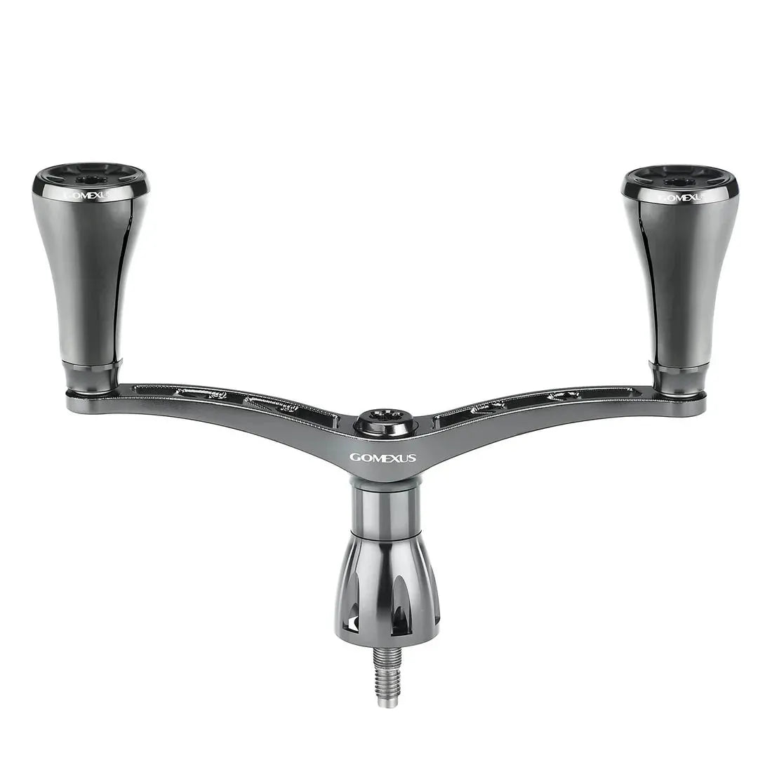 Der Gomexus Doppelgriff 98-82 mm mit T20-Knöpfen für Shimano mit zwei ergonomischen Griffen und einer robusten Basis aus 7075-Aluminium ist auf weißem Hintergrund abgebildet.