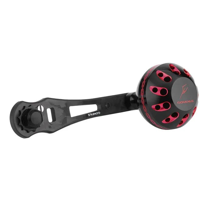 RL - Angelrollentuning - Gomexus Forged Carbon Handle 65 - 75 mm mit Aluminium Power Knob - Handle - Rot - 7x4 mm - 38 mm