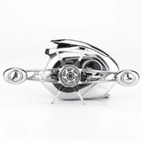 Eine Nahaufnahme der Gomexus Sternbremse 60 mm für Shimano Antares 19 zeigt ihr silbernes rundes Zahnrad, die Griffarme und die präzisen Metallteile mit perfektem Griff von Gomexus, alles vor einem schlichten weißen Hintergrund.