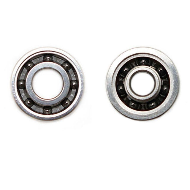 Zwei Hedgehog Studio „Kattobi“ Tuning Kit Keramik Kugellager (1040 & 1030 Air HD), entwickelt für Shimano- und Abu Garcia-Rollen, werden nebeneinander mit sichtbaren Ringen und Kugelelementen auf weißem Hintergrund angezeigt.