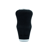 Ein silberner RL-TNG OCT 24 EVA-Knopf von RL-TNG, ergonomisch geformt mit matter Textur und weißen Endkappen, trägt den Schriftzug „RL-TNG“ am unteren Ende. Er besteht aus EVA-Material für optimalen Halt und ist auf einem schlichten weißen Hintergrund abgebildet.