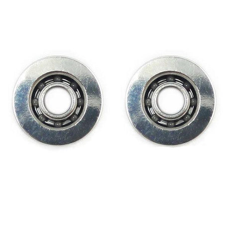 Zwei Metallkugellager aus dem Hedgehog Studio „Kattobi“ Tuning Kit Keramik Kugellager für Shimano 1030 & 1030 Air werden nebeneinander auf einem schlichten weißen Hintergrund angezeigt, jeweils mit einem sichtbaren Innenring aus Kugellagern.