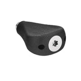 Der Gomexus Power Handle mit Flat Knob 110 mm (7 x 4 mm) von Gomexus verfügt über einen schwarzen strukturierten TPE-Griff, ein metallisches rundes Ende mit einer zentralen sternförmigen Schraube und zwei runde Löcher auf beiden Seiten, die vor einem weißen Hintergrund dargestellt sind.